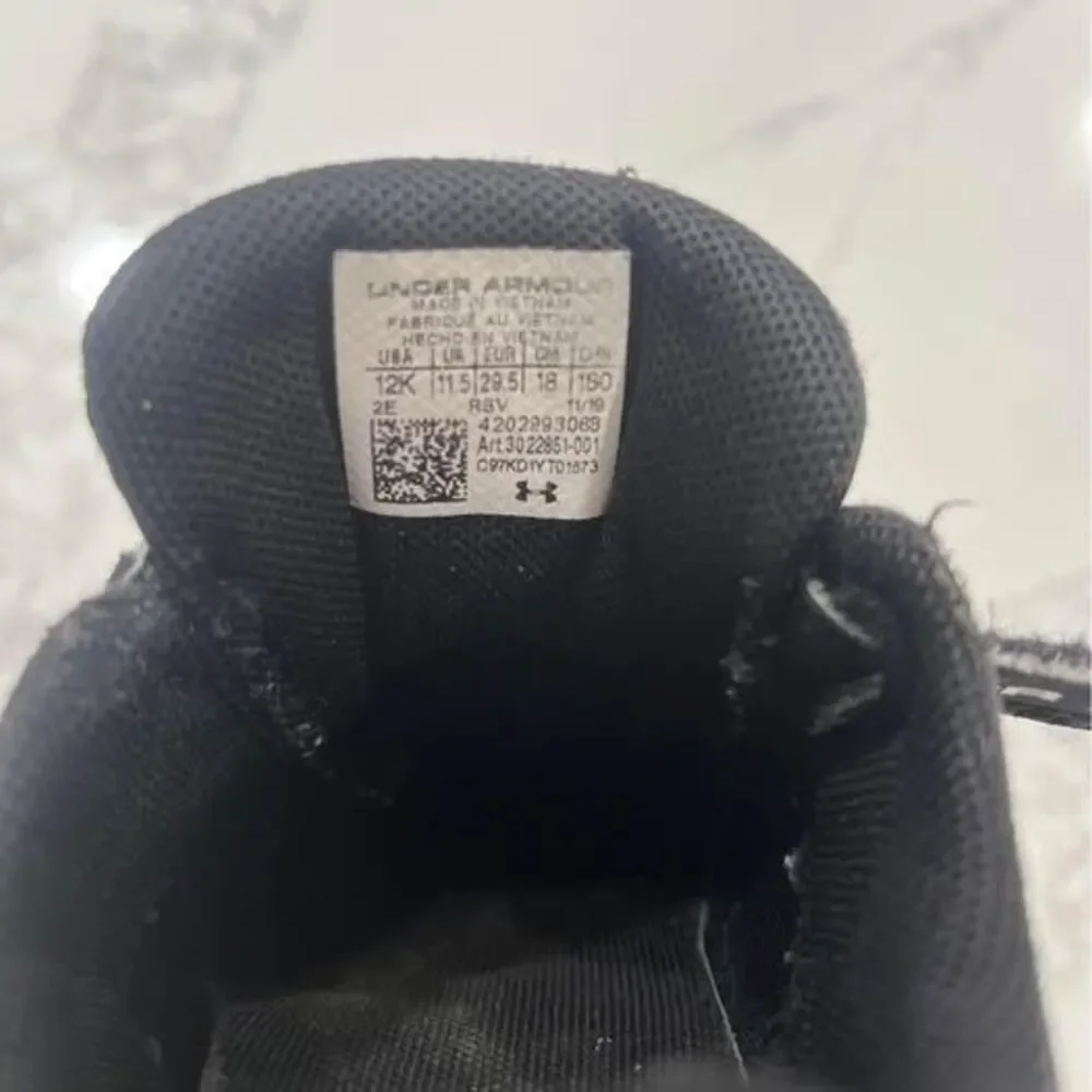 12K Shoes Sneakers black silver some wear toddler Under Armour tennis shoes